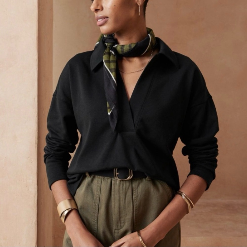 NWT Banana Republic Factory Polo Sweatshirt Long Sleeve Black